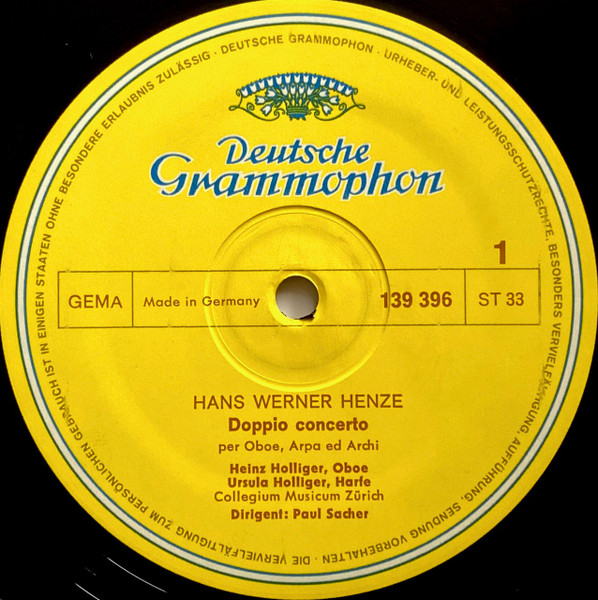 Cover zu Hans Werner Henze, Collegium Musicum Zürich ∙ Paul Sacher - Double Concerto ∙ Fantasia ∙ Sonata | Vinyl, LP, Stereo, Reissue | Classical | Germany