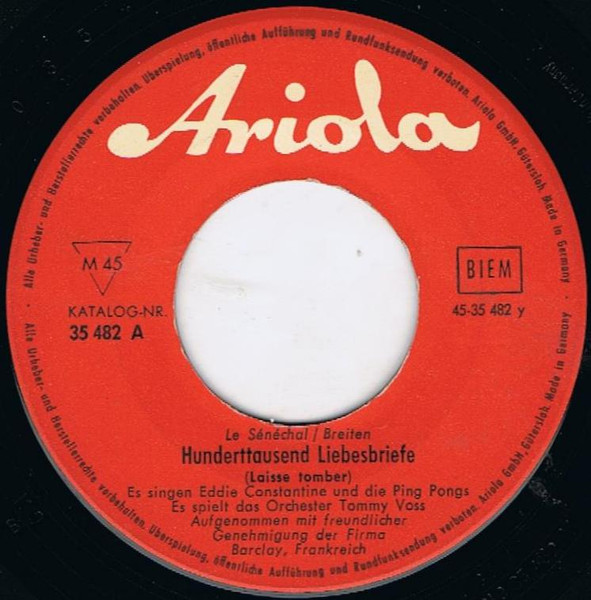 Cover zu Eddie Constantine - Carina / Hunderttausend Liebesbriefe | 1959 | Vinyl, 45 RPM, 7