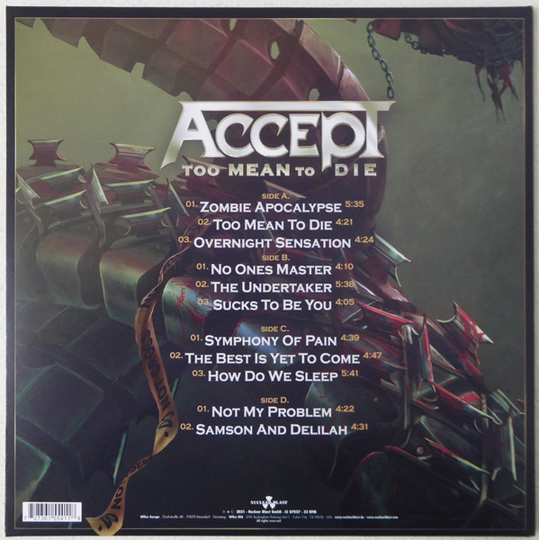Cover zu Accept - Too Mean To Die | 2021 | 2xLP, Album, Ltd | Rock | UK, Europe & US