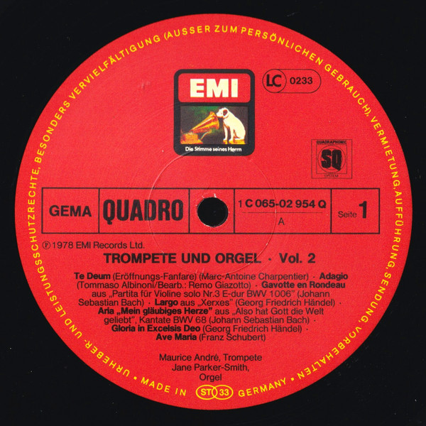 Cover zu Maurice André, Jane Parker-Smith - Trompete & Orgel Vol. 2 | 1978 | Vinyl, LP, Quadraphonic | Classical | Germany