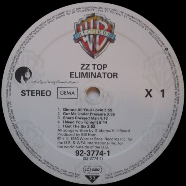 Cover zu ZZ Top - Eliminator | 1983 | Vinyl, LP, Album, Stereo, Repress, RP, RSA | Rock, Blues | Germany