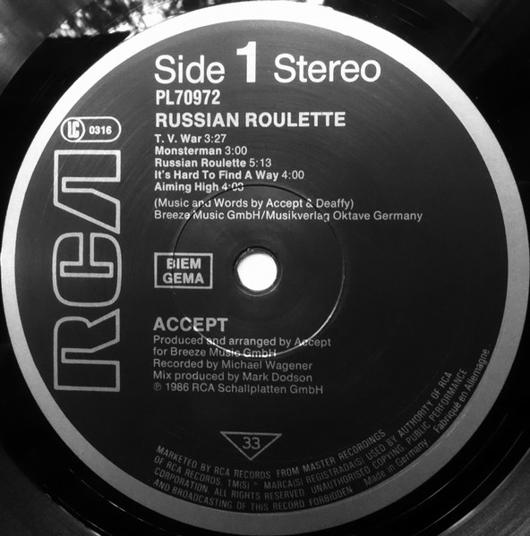 Cover zu Accept - Russian Roulette | 1986 | Vinyl, LP, Album, Stereo | Rock | Europe