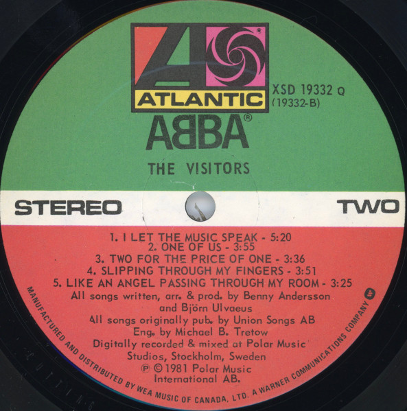 Cover zu ABBA - The Visitors | 1981 | Vinyl, LP, Album | Rock, Pop | Canada