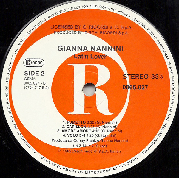 Cover zu Gianna Nannini - Latin Lover | 1982 | Vinyl, LP, Album, Stereo | Rock | Germany