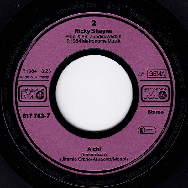 Cover zu Ricky Shayne - A Chi | 1984 | Vinyl, 45 RPM, 7