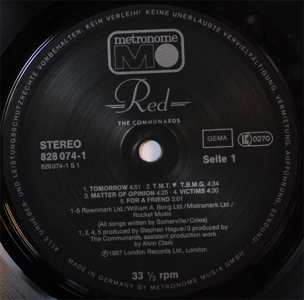 Cover zu The Communards - Red | 1987 | Vinyl, LP, Album, Stereo | Electronic | Germany