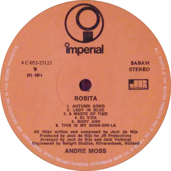 Cover zu André Moss - Rosita | 1974 | Vinyl, LP, Album | Pop | Belgium