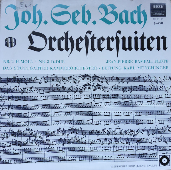 Bild Johann Sebastian Bach – Karl Münchinger, Stuttgarter Kammerorchester, Jean-Pierre Rampal – Orchestersuiten: Nr. 2 H-moll – Nr. 3 D-dur | Vinyl, LP, Stereo, Club Edition | Classical | Germany Schallplatten Ankauf