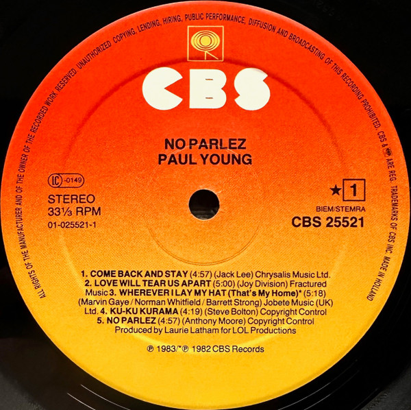 Cover zu Paul Young - No Parlez | 1983 | Vinyl, LP, Album, Stereo | Rock, Funk / Soul, Pop | Europe