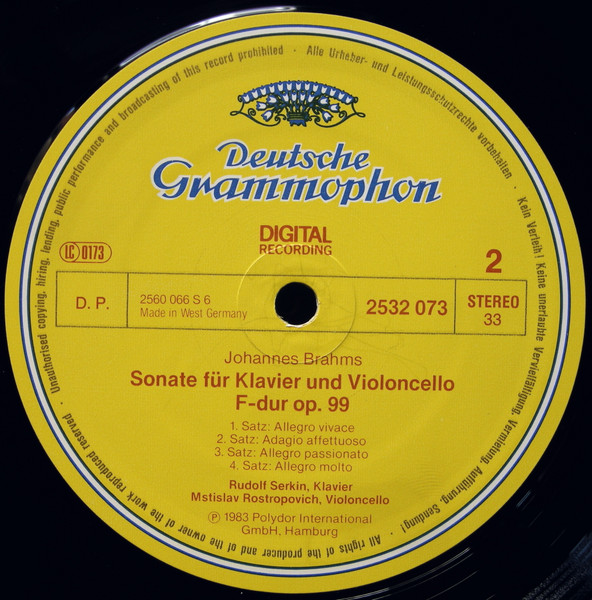 Cover zu Johannes Brahms / Mstislav Rostropovich, Rudolf Serkin - Die Cellosonaten • The Cello Sonatas | 1983 | Vinyl, LP, Stereo | Classical | Germany