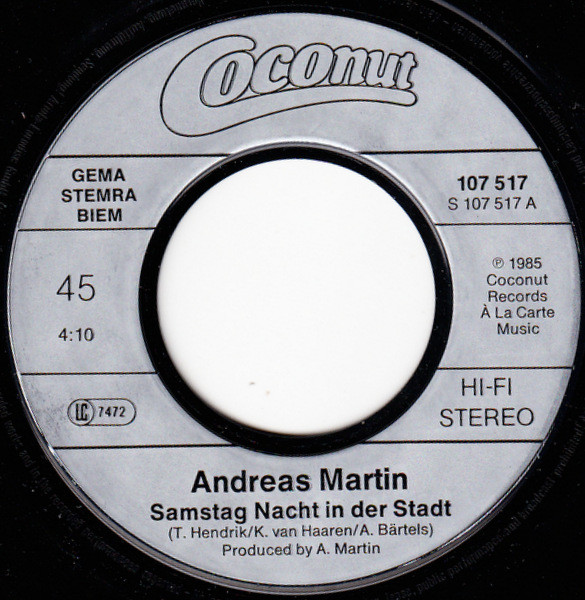 Cover zu Andreas Martin (2) - Samstag Nacht In Der Stadt | Vinyl, Stereo, 45 RPM, 7
