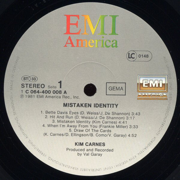 Cover zu Kim Carnes - Mistaken Identity | 1981 | Vinyl, LP, Album, Stereo | Rock | Germany