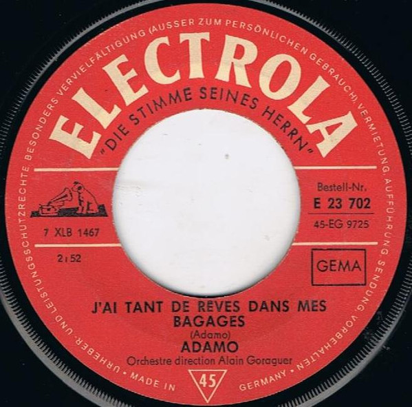 Cover zu Adamo - J'ai Tant De Reves Dans Mes Bagages / Mademoiselle Vous | 1967 | Vinyl, 45 RPM, 7
