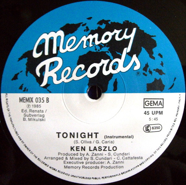 Cover zu Ken Laszlo - Tonight | 1985 | Vinyl, 12