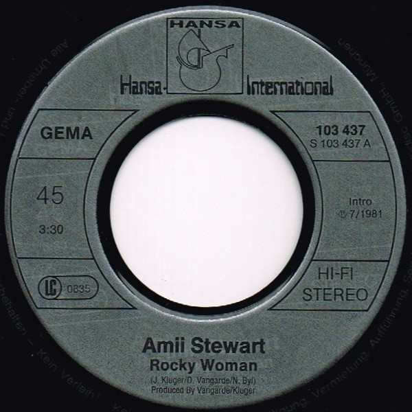 Cover zu Amii Stewart - Rocky Woman / Busy Busy Man | 1981 | Vinyl, Stereo, 45 RPM, 7