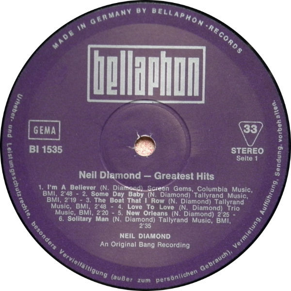 Cover zu Neil Diamond - Greatest Hits | Vinyl, LP, Reissue, Compilation | Rock, Pop | Germany