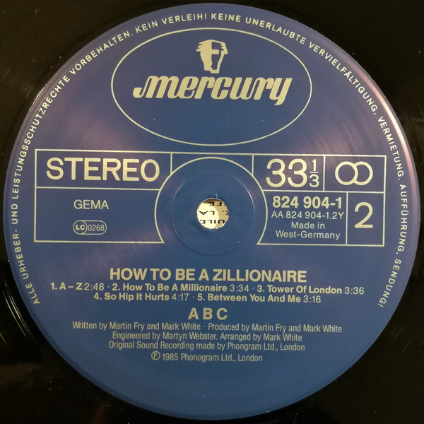 Cover zu ABC - How To Be A Zillionaire | 1985 | Vinyl, LP, Album, Stereo | Electronic, Pop | Germany