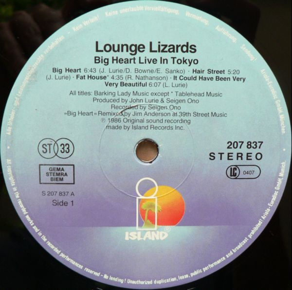 Cover zu Lounge Lizards - Big Heart | 1986 | Vinyl, LP, Album, Stereo, Mispress | Jazz | Europe
