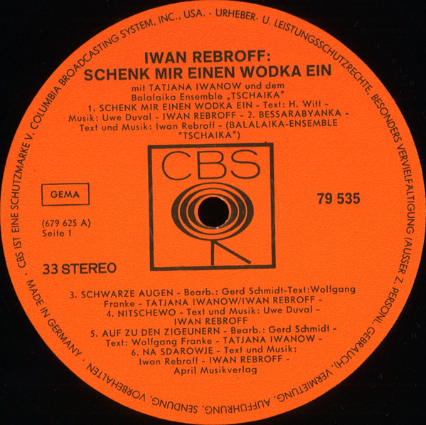 Cover zu Ivan Rebroff, Tatjana Iwanow - Schenk Mir Einen Wodka Ein | 1969 | Vinyl, LP, Stereo, Club Edition, Special Edition | Pop, Folk, World, & Country | Germany