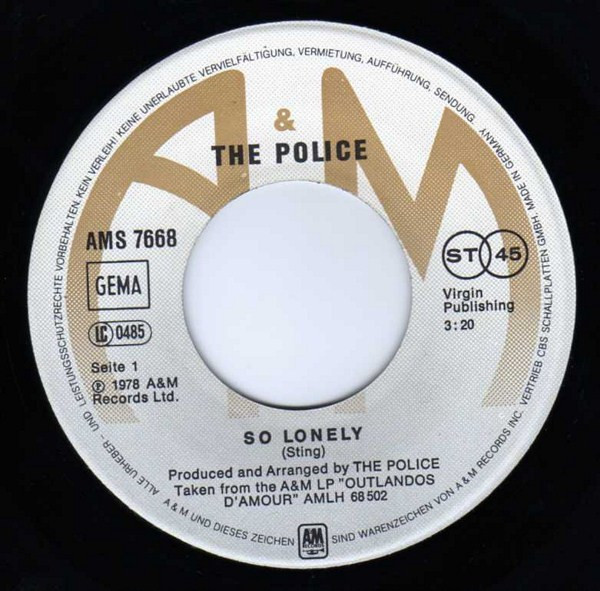 Cover zu The Police - So Lonely | 1979 | Vinyl, Stereo, 45 RPM, 7