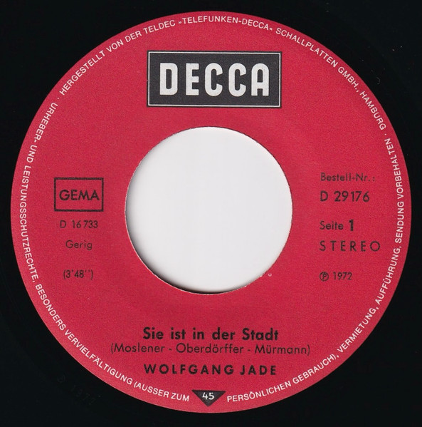 Cover zu Wolfgang Jade - Sie Ist In Der Stadt | 1972 | Vinyl, 45 RPM, 7