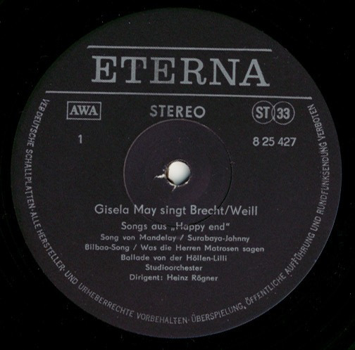 Cover zu Gisela May - Singt Brecht Weill | 1977 | Vinyl, LP, Album, Reissue | Classical, Stage & Screen | German Democratic Republic (GDR)