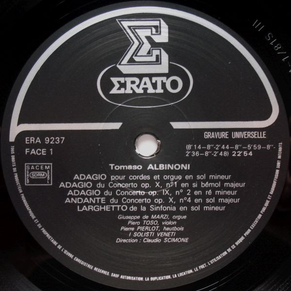 Cover zu Tomaso Albinoni, I Solisti Veneti / Claudio Scimone - Les Adagios | Vinyl, LP, Album | Classical | France