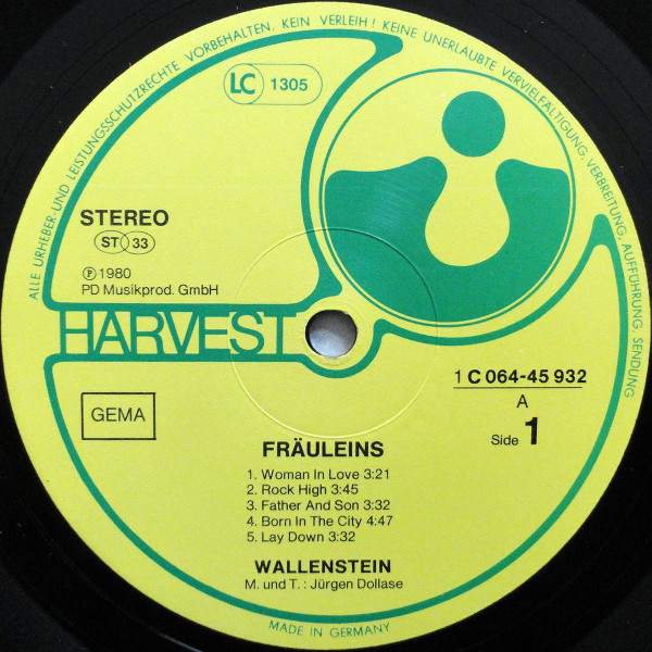 Cover zu Wallenstein - Fräuleins | 1980 | Vinyl, LP, Album, Stereo | Rock | Germany