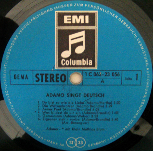Cover zu Adamo - Adamo Singt Deutsch | 1971 | Vinyl, LP, Album | Pop | Germany