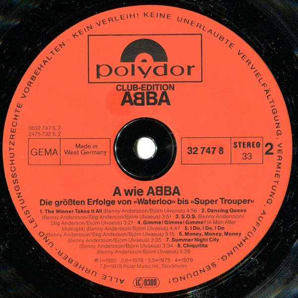 Cover zu ABBA - A Wie ABBA (Die Grössten Erfolge Von »Waterloo« Bis »Super Trouper«) | 1980 | Vinyl, LP, Stereo, Club Edition, Compilation | Pop | Germany