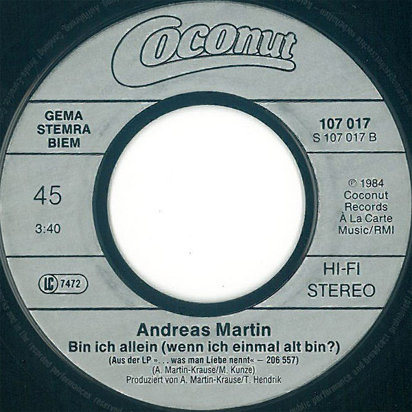 Cover zu Andreas Martin (2) - Meine Lange Reise Zu Dir | 1984 | Vinyl, Stereo, 45 RPM, 7