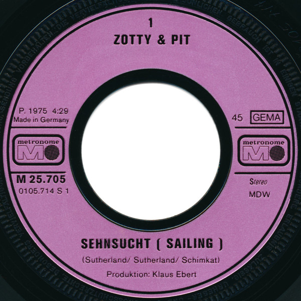 Cover zu Zotty & Pit - Sehnsucht (Sailing) | 1976 | Vinyl, Stereo, 45 RPM, 7