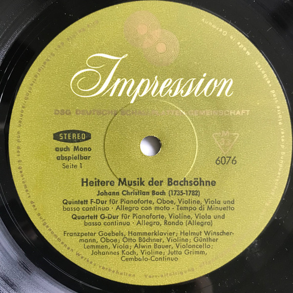 Cover zu Johann Christian Bach, Johann Christoph Bach - Heitere Musik der Bachsöhne | Vinyl, LP, Album, Stereo | Classical | Germany