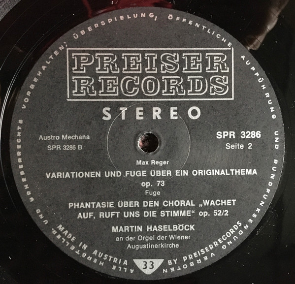Cover zu Max Reger, Martin Haselböck - Variationen Und Fuge Über Ein Originalthema, Op. 73; Fantasie Über Den Choral „Wachet Auf, Ruft Uns Die Stimme”, Op. 52/2 | Vinyl, LP, Album, Stereo | Classical