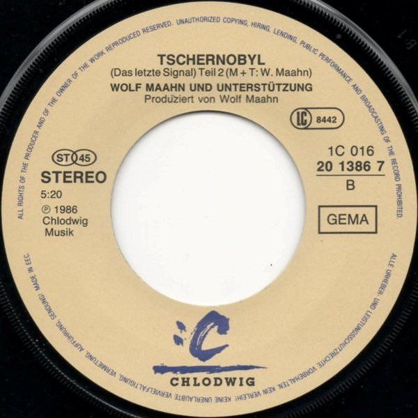 Cover zu Wolf Maahn & Unterstützung - Tschernobyl (Das Letzte Signal) | 1986 | Vinyl, Stereo, 45 RPM, 7