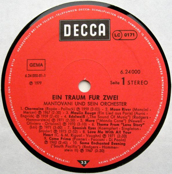 Cover zu Mantovani - Ein Traum Für Zwei | 1979 | Vinyl, LP, Stereo, Compilation | Pop, Classical, Stage & Screen | Germany