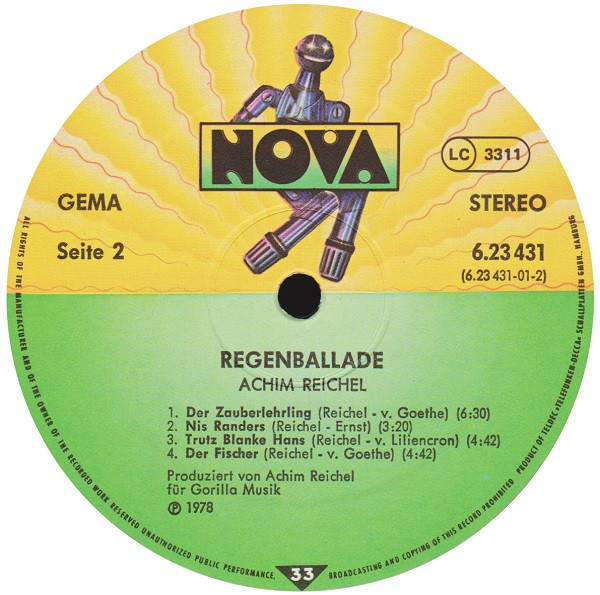 Cover zu Achim Reichel - Regenballade | 1978 | Vinyl, LP, Album, Stereo | Rock, Folk, World, & Country | Germany