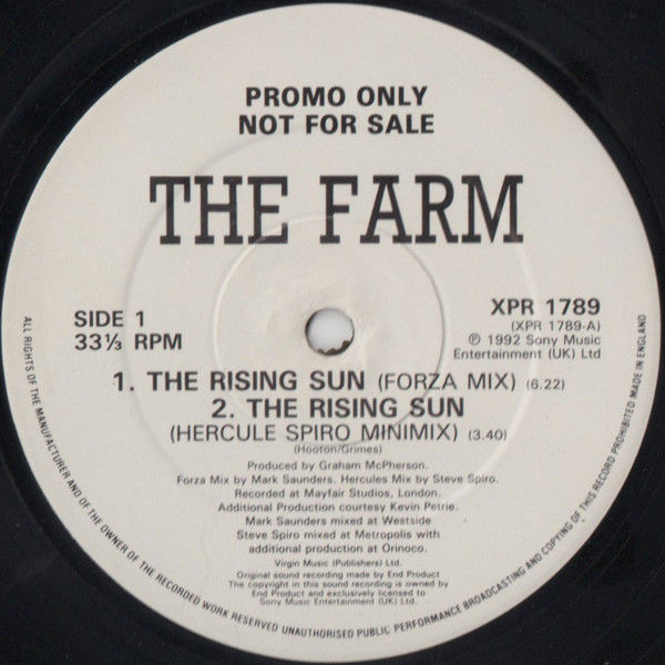 Bild The Farm – Rising Sun | 1992 | Vinyl, 12″, 33 ⅓ RPM, Promo | Electronic | UK Schallplatten Ankauf