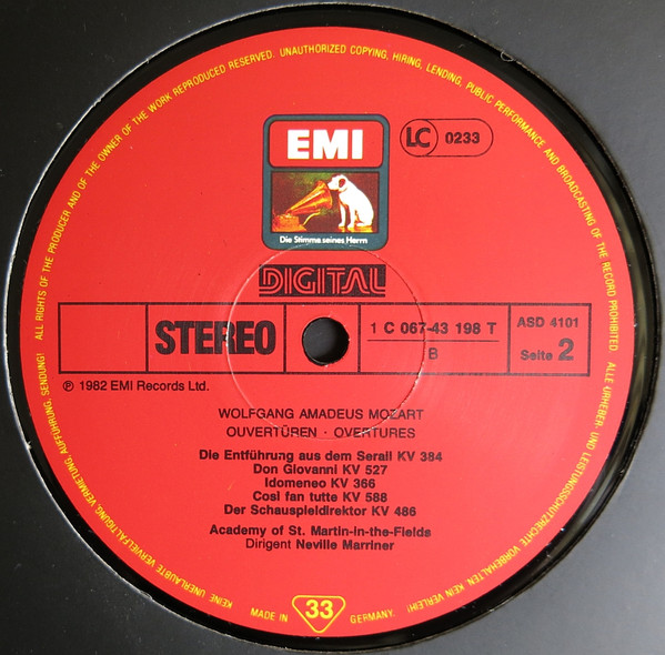 Cover zu Wolfgang Amadeus Mozart, Sir Neville Marriner, The Academy Of St. Martin-in-the-Fields - Ouvertüren | Vinyl, LP, Reissue | Classical | Germany
