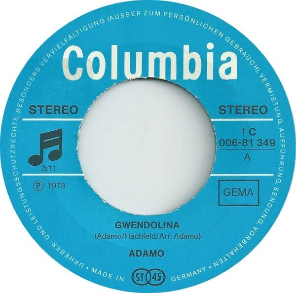 Cover zu Adamo - Gwendolina / Kirschenmund Und Pfirsichhaut | 1973 | Vinyl, Stereo, 45 RPM, 7