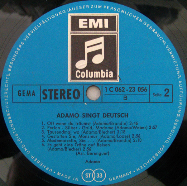 Cover zu Adamo - Adamo Singt Deutsch | 1971 | Vinyl, LP, Album | Pop | Germany