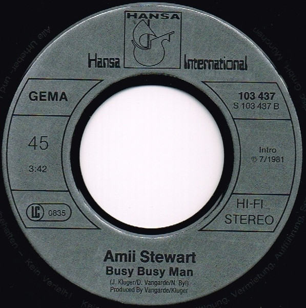 Cover zu Amii Stewart - Rocky Woman / Busy Busy Man | 1981 | Vinyl, Stereo, 45 RPM, 7