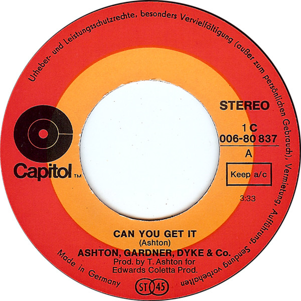Cover zu Ashton, Gardner & Dyke - Can You Get It / Delirium | 1971 | Vinyl, Stereo, 45 RPM, 7
