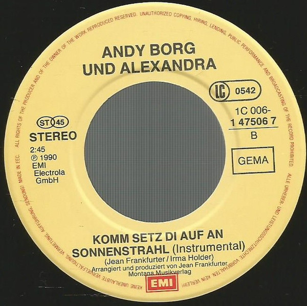 Cover zu Andy Borg & Alexandra Sükar - Komm Setz Di Auf An Sonnenstrahl | 1990 | Vinyl, Stereo, 45 RPM, 7