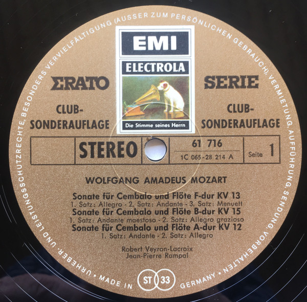 Cover zu Wolfgang Amadeus Mozart, Robert Veyron-Lacroix, Jean-Pierre Rampal - 6 Sonaten Für Cembalo & Flöte KV 10, 15 | Vinyl, LP, Stereo, Club Edition | Classical | Germany