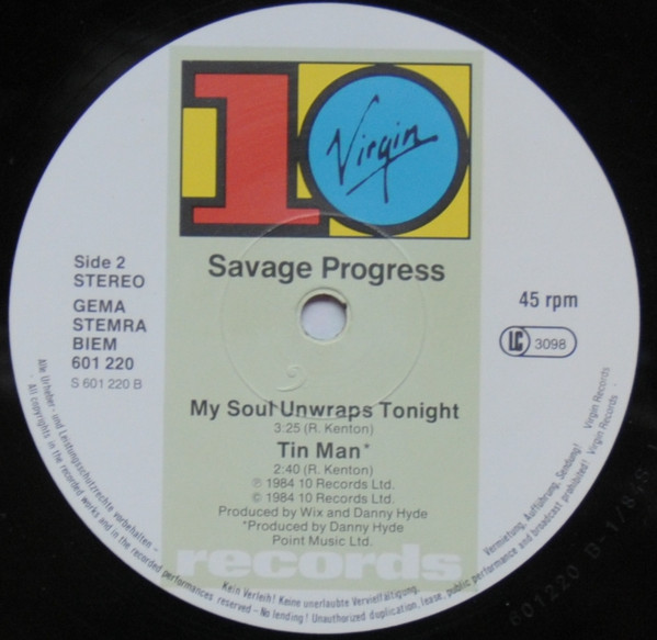 Cover zu Savage Progress - My Soul Unwraps Tonight | 1984 | Vinyl, Stereo, 12
