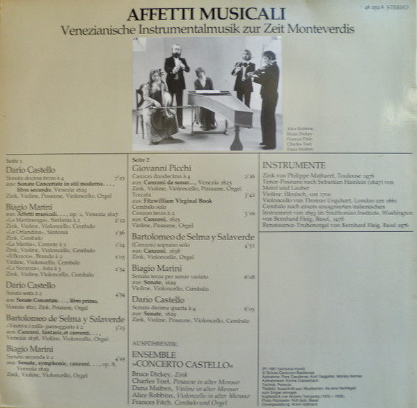 Cover zu Affetti Musicali - Venezianische Instrumentalmusik Zur Zeit Monteverdis | 1981 | Vinyl, LP, Album, Stereo, Club Edition | Classical | Germany