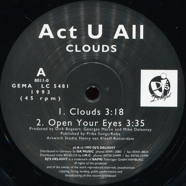 Cover zu Act U All - Clouds | 1993 | Vinyl, 12