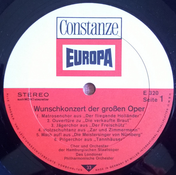 Cover zu Orchester Der Staatsoper Hamburg, Chor Der Hamburgischen Staatsoper, London Philharmonic Orchestra, Leopold Ludwig, Reinhard Linz, Horst Stein - Wunschkonzert Der Grossen Oper | Classical