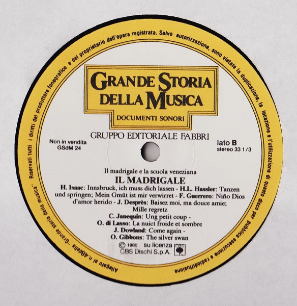 Cover zu Collegium Vocale Köln - Documenti Sonori: Il Madrigale E La Scuola Veneziana - Il Madrigale | 1983 | Vinyl, LP, Stereo | Classical | Italy